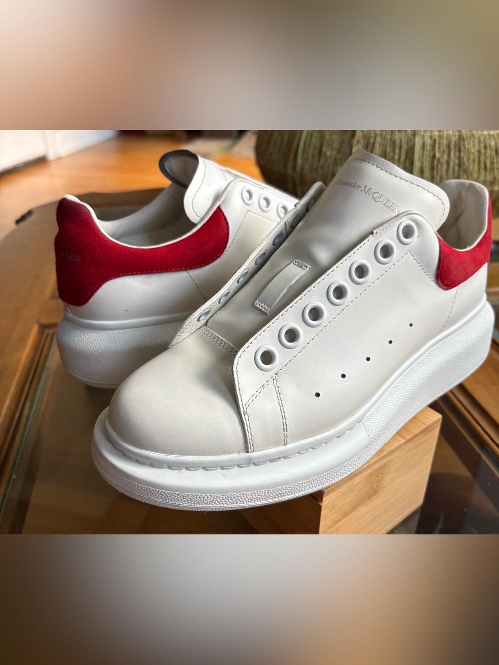 Alexander McQueen White Sneakers with Red Heel Tab